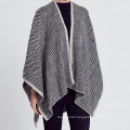 Womens Cashmere Feel Knitted Jacquard Cape Stole Poncho Shawl (SP623)